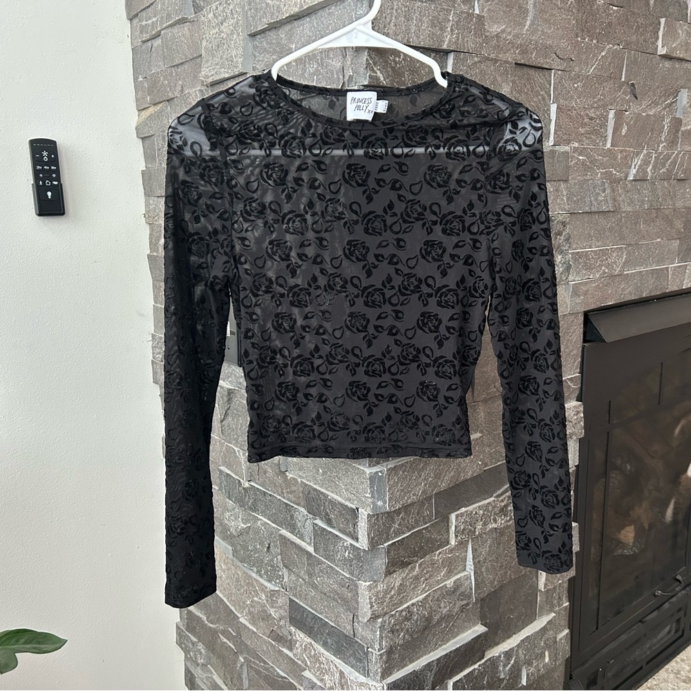 Princess Polly Burnout Velvet Floral Crop Top